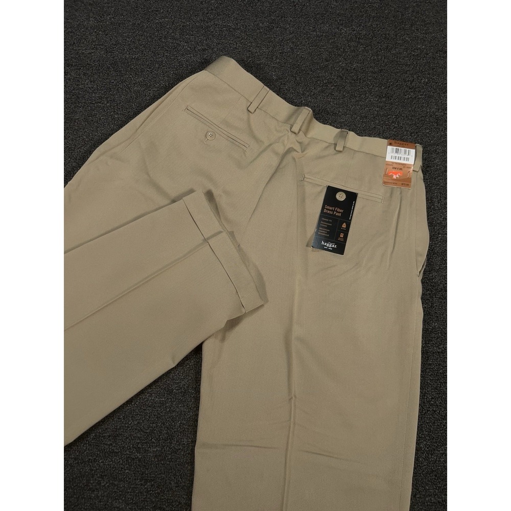 New Haggar Smart Fiber Dress Pants Men's 33x30 Khaki Two Tone Herringbone